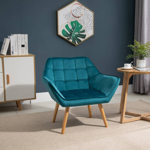 Fauteuil met fluweel- Stoelen - Stoel - Groen - 64 x 62 x 72,5 cm