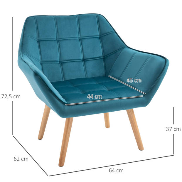 Fauteuil met fluweel- Stoelen - Stoel - Groen - 64 x 62 x 72,5 cm