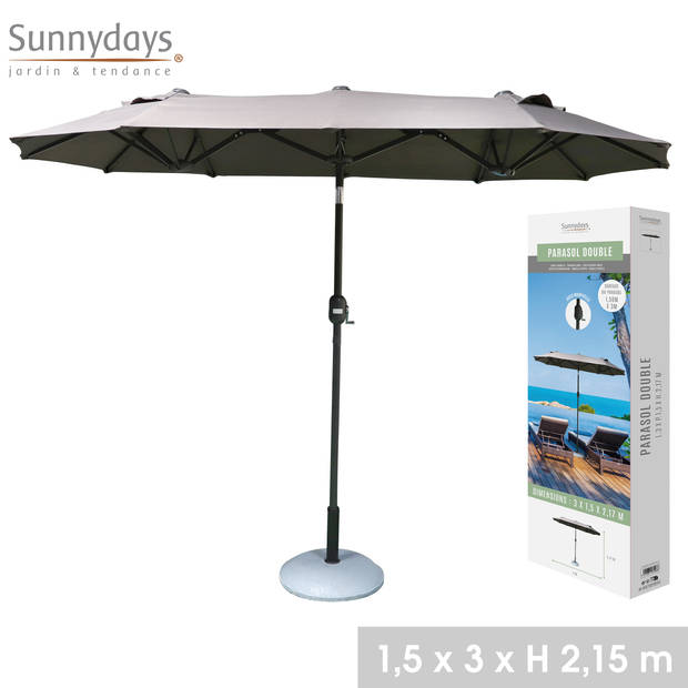 Sunnydays - Dubbele Parasol voor veel Schaduw - 300x150cm - Hoogte 217cm - Antraciet