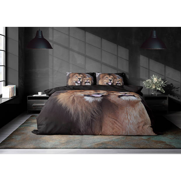 Eleganzzz Dekbedovertrek Micropercal Wild Lion - zwart 140x200/220cm