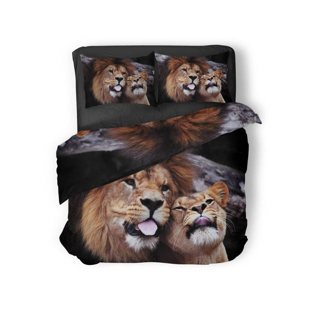 Eleganzzz Dekbedovertrek Micropercal Wild Lion - zwart 200x200/220cm