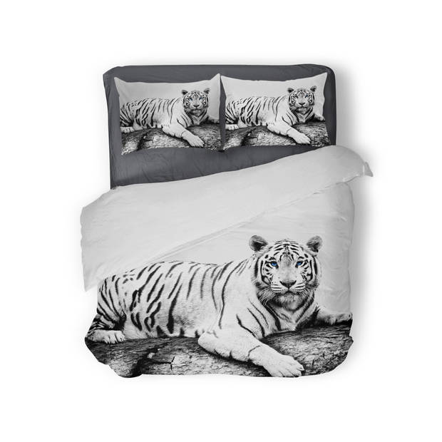 Eleganzzz Dekbedovertrek Micropercal White Tiger - wit 200x200/220cm