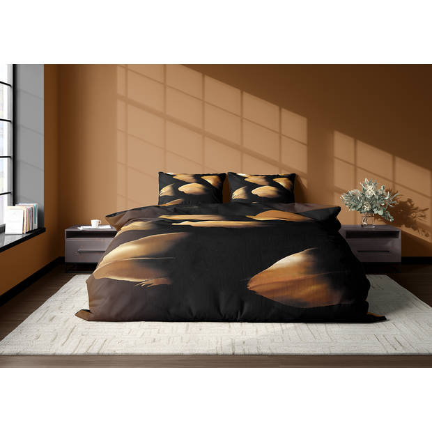 Eleganzzz Dekbedovertrek Micropercal Elegant Feather - zwart 140x200/220cm