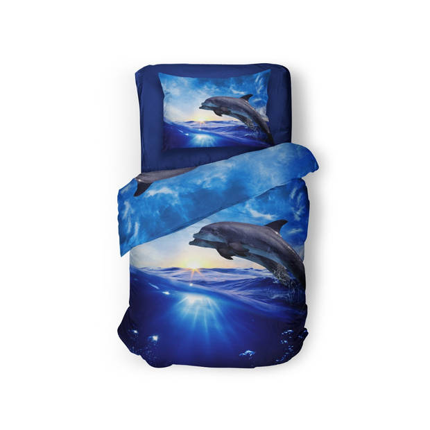 Eleganzzz Dekbedovertrek Micropercal Dolphins - blauw 140x200/220cm