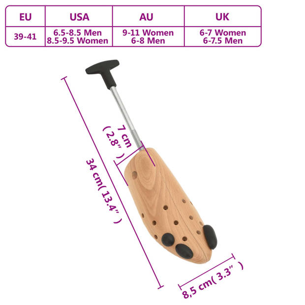 vidaXL Schoenspanner EU 39-41 massief beukenhout