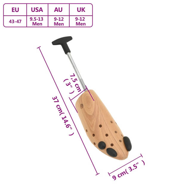 vidaXL Schoenspanner EU 43-47 massief beukenhout