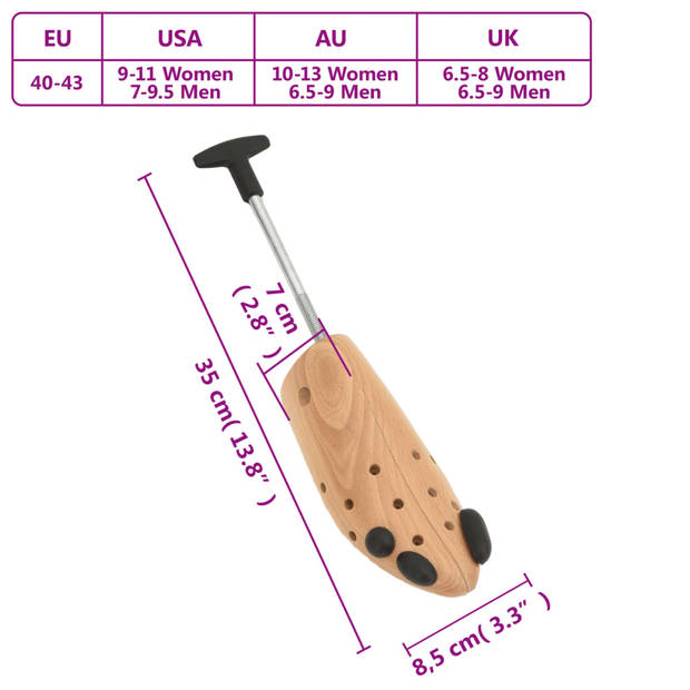 vidaXL Schoenspanner EU 40-43 massief beukenhout