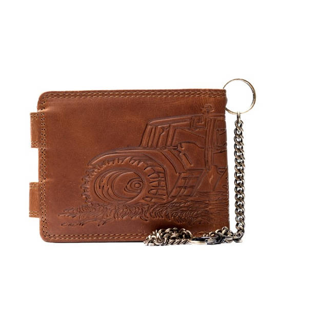 Portemonnee heren – Broek ketting – Tractor – Billfold - Leer - Bruin (Vintage leer)