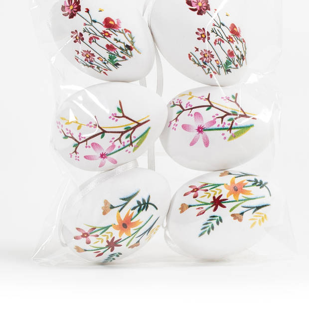 Anna's Collection Paaseieren met bloemen - 6x - kunststof - 6 cm - paasdecoratie - Feestdecoratievoorwerp