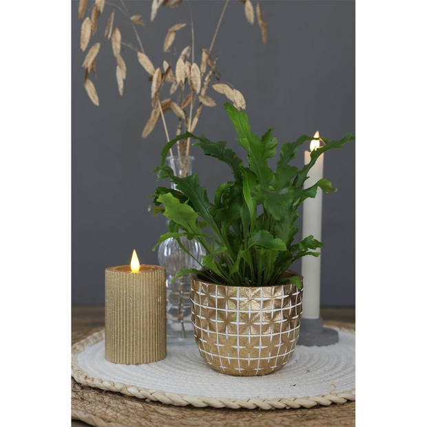 Ideas4Seasons Bloempot ruit motief Hanoi - goud - D12 x H10 cm - Plantenpotten