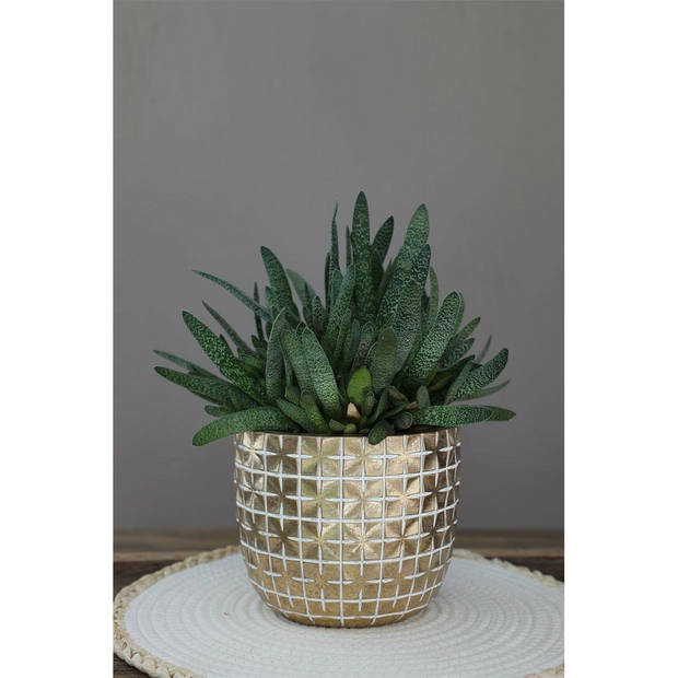 Ideas4Seasons Bloempot ruit motief Hanoi - goud - D12 x H10 cm - Plantenpotten