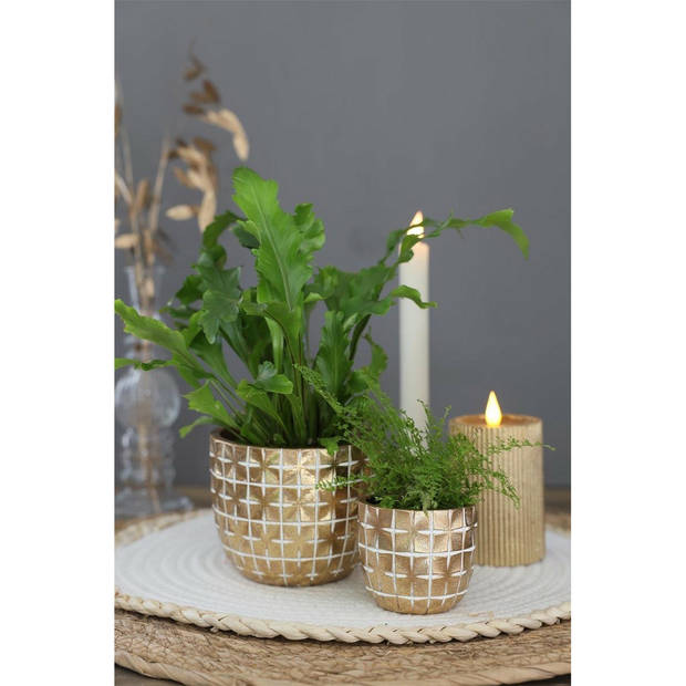 Ideas4Seasons Bloempot ruit motief Hanoi - goud - D14 x H12 cm - Plantenpotten