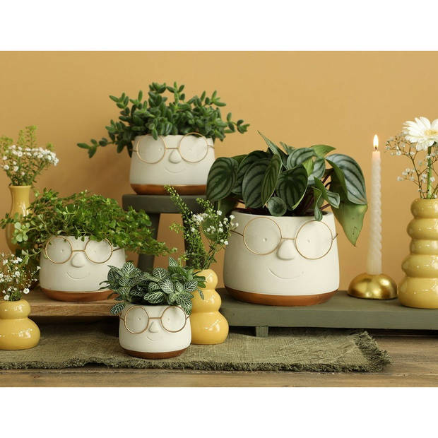 Ideas4seasons Bloempot - bril - wit/goud - voor kamerplant - D14xH11cm - Plantenpotten