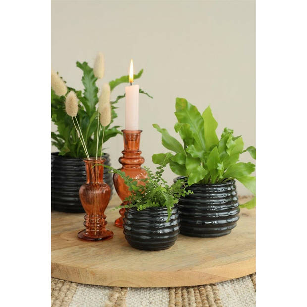 Ideas4seasons Bloempot/plantenpot - 2x - zwart - voor kamerplant - D14 x H10 cm - Plantenpotten
