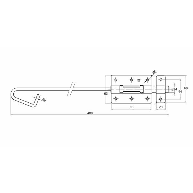 AMIG Verticaal schuifslot/plaatgrendel - staal - 40 x 6.2cm - verzinkt - schutting - poort - Grendels
