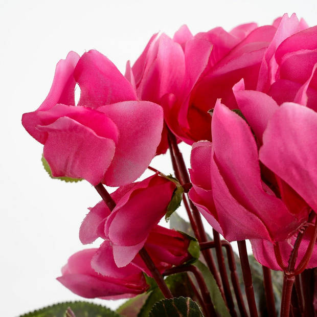 Roze cycklamen kunstplanten 30 cm met bloemen en grijze pot - Kunstplanten