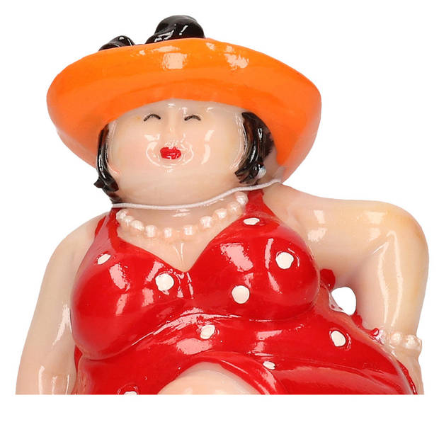 Inware Home decoratie beeldje dikke dame - jurk rood - 15 cm - Beeldjes