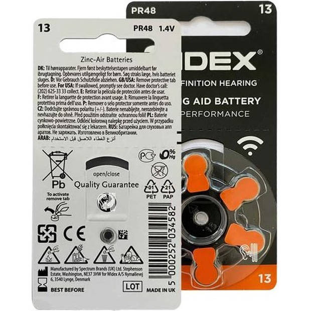 Widex Hoortoestel batterijen 10 pakjes 60 batterijen Oranje sticker P13 gehoorapparaat