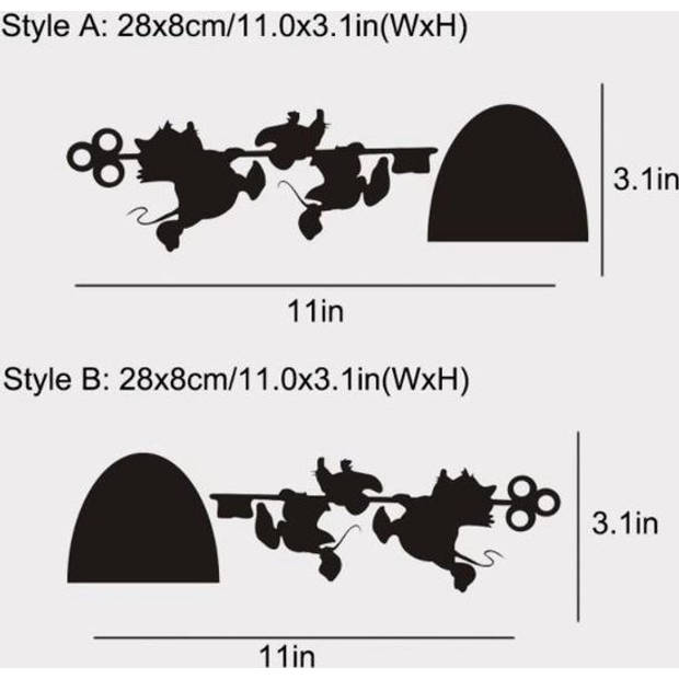 Muursticker Plintsticker Zwart Muizen met sleutel lopen naar rechts detail voor in huis woonkamer slaapkamer