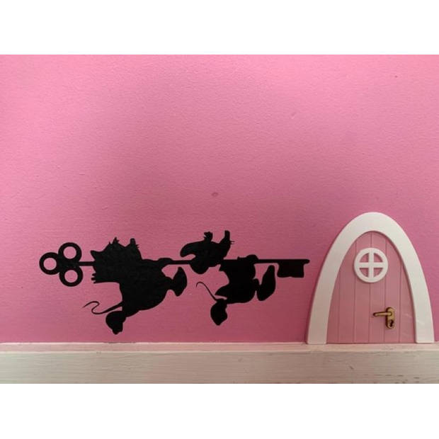 Muursticker Plintsticker Zwart Muizen met sleutel lopen naar rechts detail voor in huis woonkamer slaapkamer