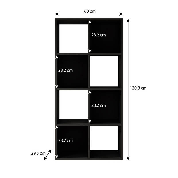 Meubella Boekenkast Cajsa 3 - Zwart - 60 cm