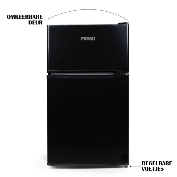 PRIMO PR107FR Koelkast tafelmodel met vriesvak - 87 liter inhoud - Zwart - Koelkast tafelmodel vrijstaand - Koelkast met