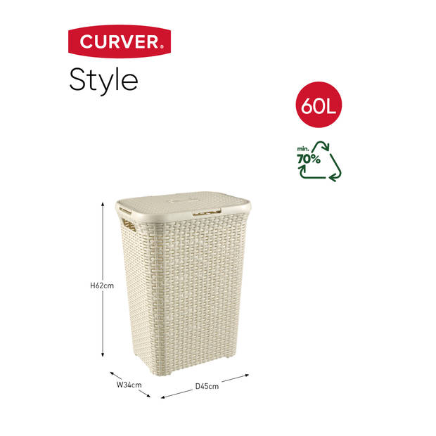 Curver Style Wasmand met Deksel 60L + Wasmand 45L - Wit