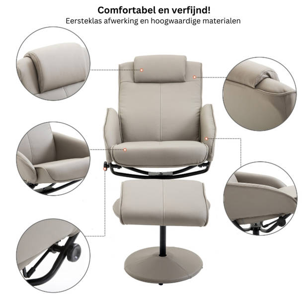 Relaxstoel met voetenbankje - Stoelen - Relax fauteuil - Stoel - Draaifauteuil - Draaistoel - Grijs - L78 × B71 × H1...