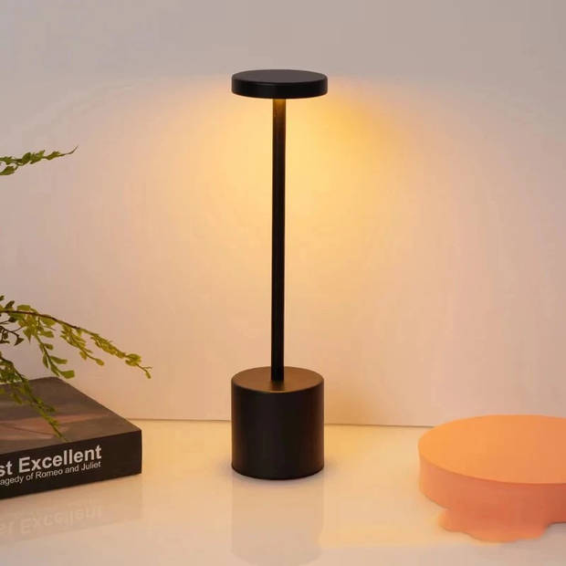 Design Led Diner tafellamp - Zwart – Touch bediening – Dimbaar (Met ingebouwde Accu)