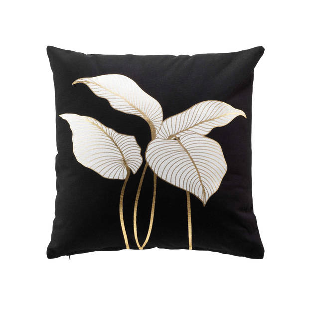 Kussen Leaves – Zwart – Goud – 45 x 45 cm (incl. vulling)