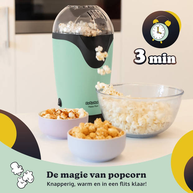 JAP Appliances Happy Pops - Retro popcorn machine (2-3 personen) - 1200W - Klaar binnen 3 minuten - Zonder olie - Groen