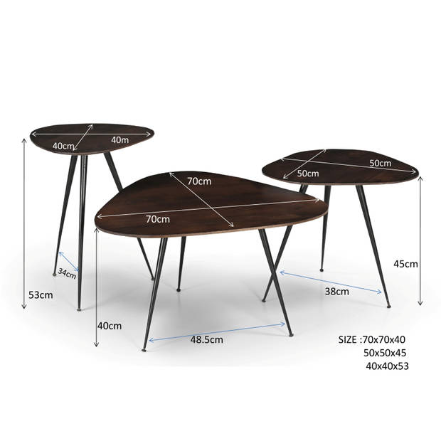 Brix - Salontafel Brix Loua Brown set of 3 - Mangohout