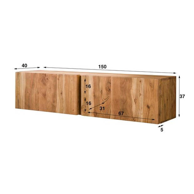 Hoyz Collection - TV-meubel Zwevend 2L Block - 40x150x37cm - Massief Acacia Naturel