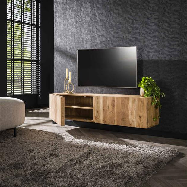 Hoyz Collection - TV-meubel Zwevend 2L Block - 40x150x37cm - Massief Acacia Naturel