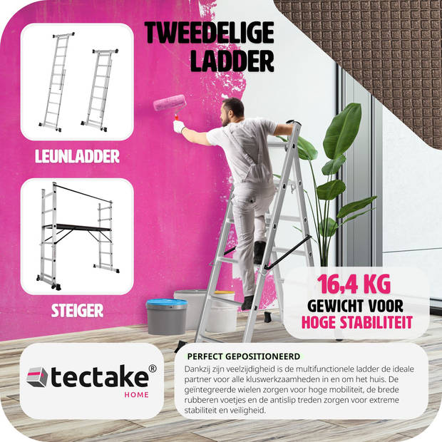 tectake® - 401668 Multifunctionele ladder - Steiger stelling - Werkhoogte 1m