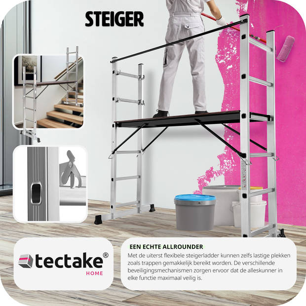 tectake® - 401668 Multifunctionele ladder - Steiger stelling - Werkhoogte 1m