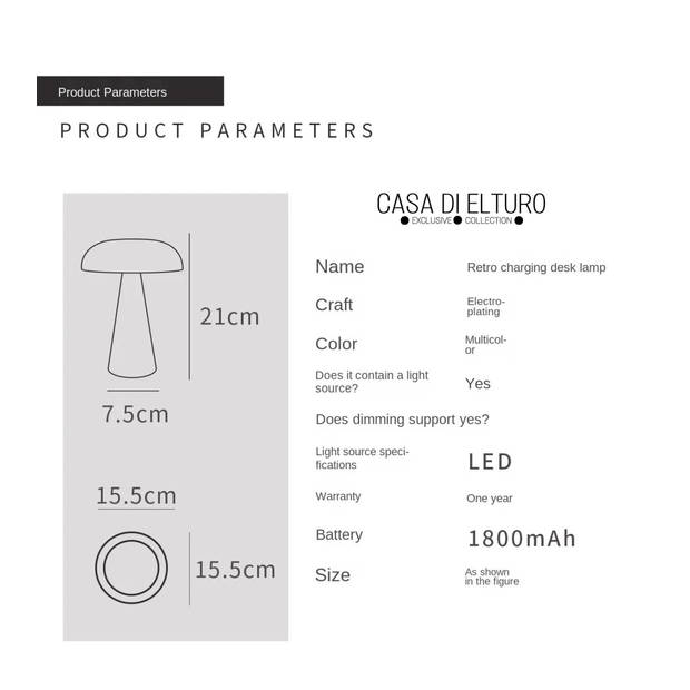 Design Led Diner tafellamp Retro - Goud – Touch bediening – Dimbaar (Met ingebouwde Accu)