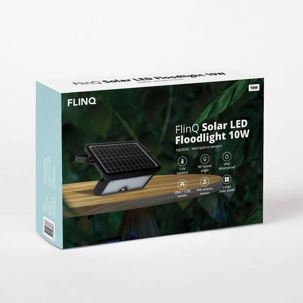 FlinQ Floodlicht- Solar Wandlamp - Solar Tuinverlichting - Bewegingssensor -10W - Zwart