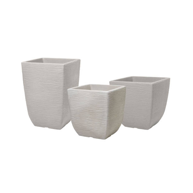 Keter Cotswold Plantenbak Vierkant - 3 stuks - 23L - 32x32x34cm en 34L 38x38x39cm en 36L - 33x33x48cm - Grijs