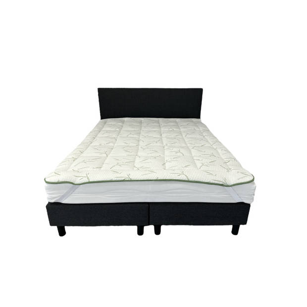 NiceDreams - Boxspring 160x200cm - Inclusief Bamboe Topper en Kussens - 7-zone Pocketvering Enkel Matras - Antraciet