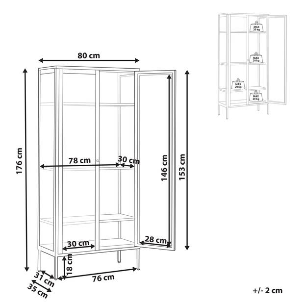 Beliani HARTY - Vitrinekast-Zwart-Staal