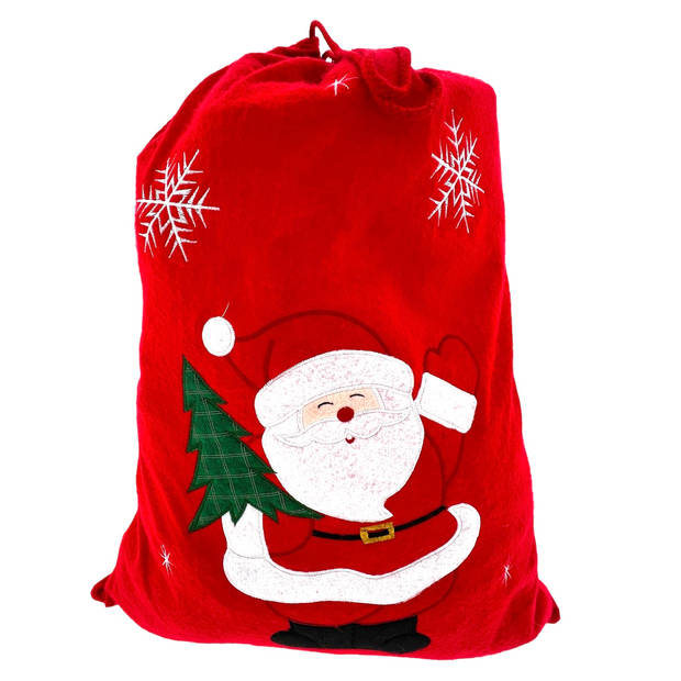 Kerst Cadeauzak - Kerstman - 70 x 50 cm - Vilt - Rood