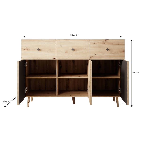 Meubella Dressoir Bali - Eiken - 135 cm