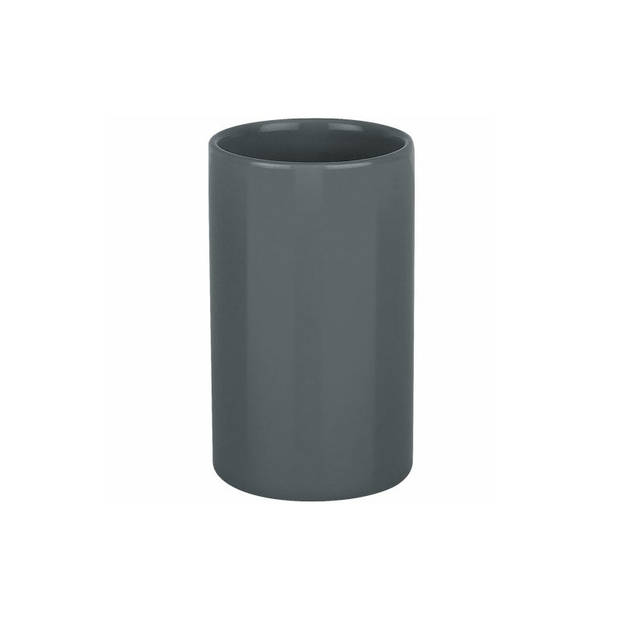 Spirella Badkamer accessoires set - WC-borstel/zeeppompje/beker - porselein - donkergrijs - Badkameraccessoireset