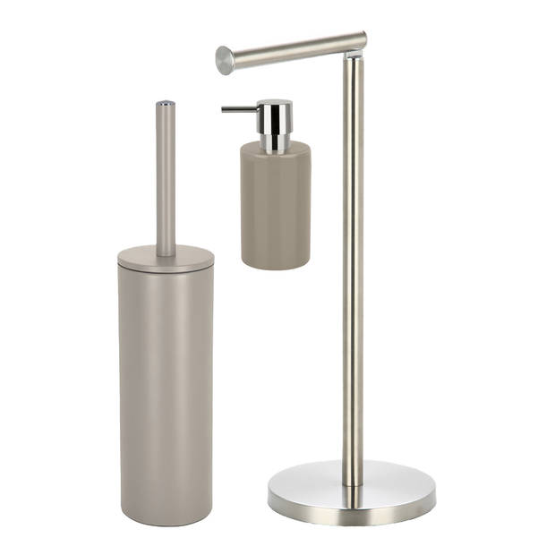 Spirella Badkamer accessoires set - WC-borstel/zeeppompje/rollenhouder - beige - Badkameraccessoireset