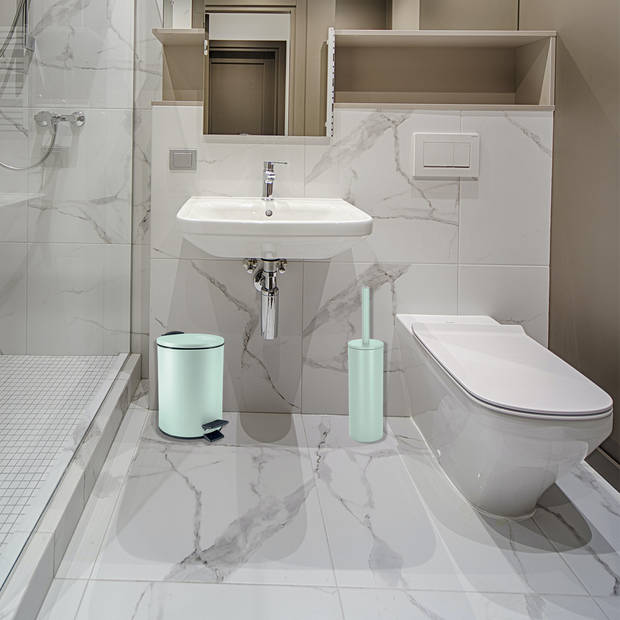 Spirella Badkamer/toilet accessoires set - toiletborstel en pedaalemmer - 3L - metaal - mintgroen - Badkameraccessoirese