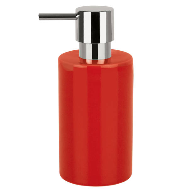 Spirella Badkamer accessoires set - WC-borstel/zeeppompje/beker - porselein - rood - Badkameraccessoireset