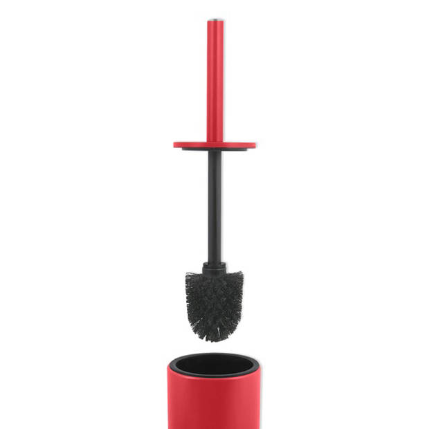 Spirella Luxe Toiletborstel in houder Cannes - rood - metaal - 40 x 9 cm - met binnenbak - Toiletborstels