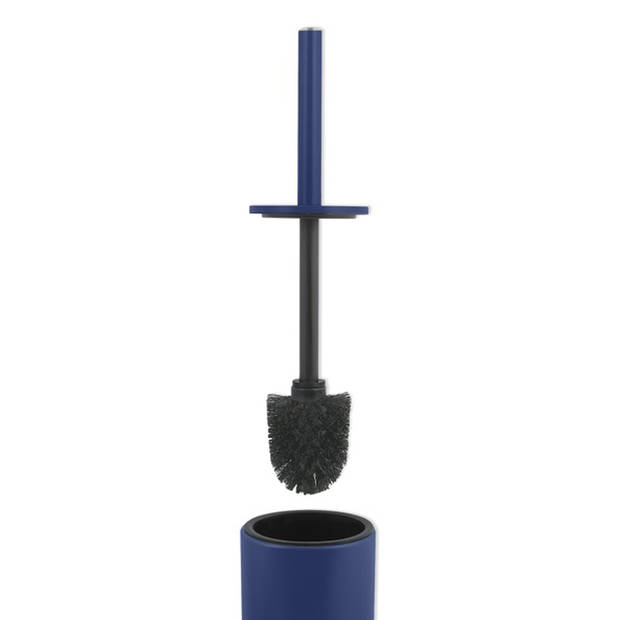 Spirella Luxe Toiletborstel in houder Cannes - donkerblauw - metaal - 40 x 9 cm - met binnenbak - Toiletborstels