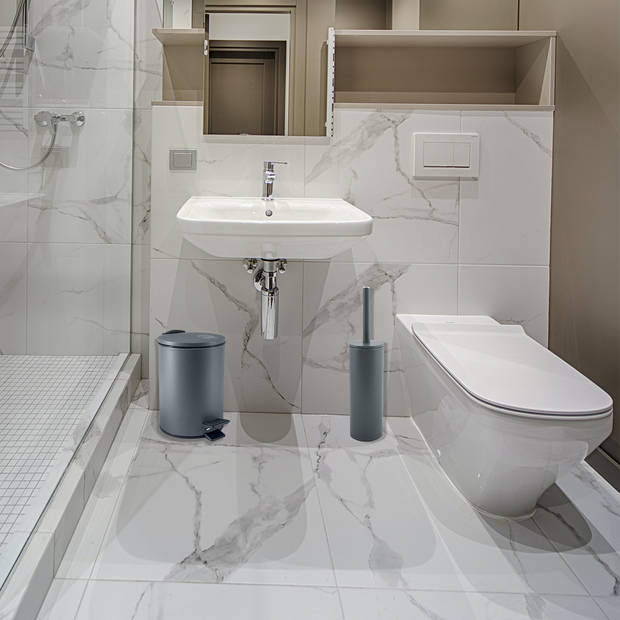 Spirella Badkamer/toilet accessoires set - toiletborstel en pedaalemmer - 3L - metaal - donkergrijs - Badkameraccessoire